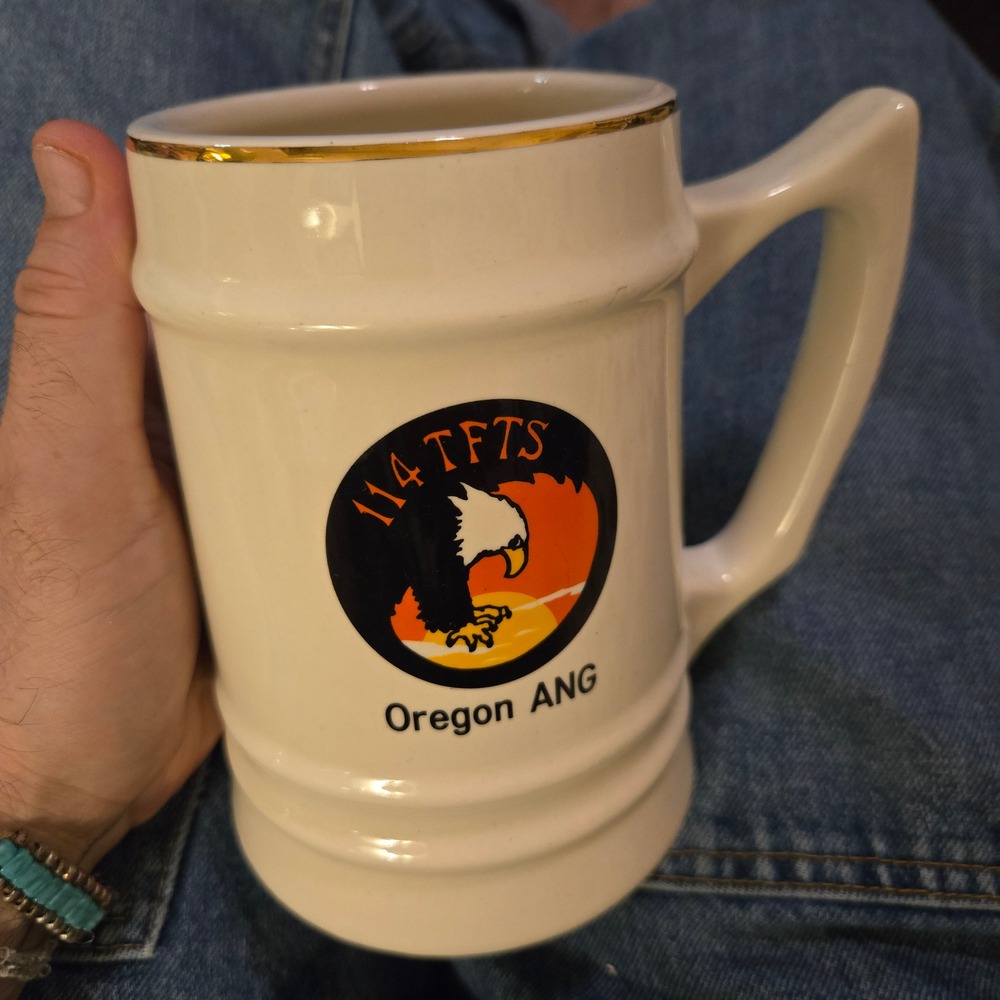 VTG DAVE 114st Mug TFTS Oregon ANG Eagle Ceramic 1980s Military Name Gold‎ Gift